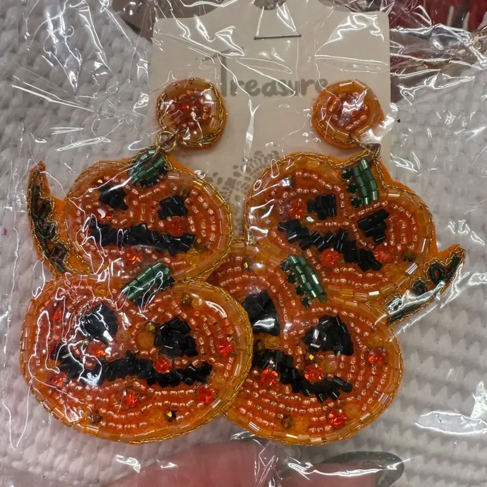 Halloween Festive Pumpkin Beaded Earrings